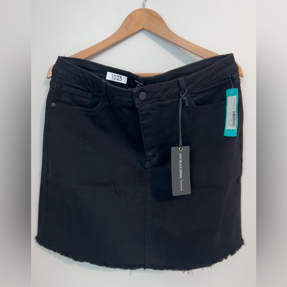 Just Black Tatiana Denim Mini Skirt Black | Made in USA | Raw Hem | Classic Fit